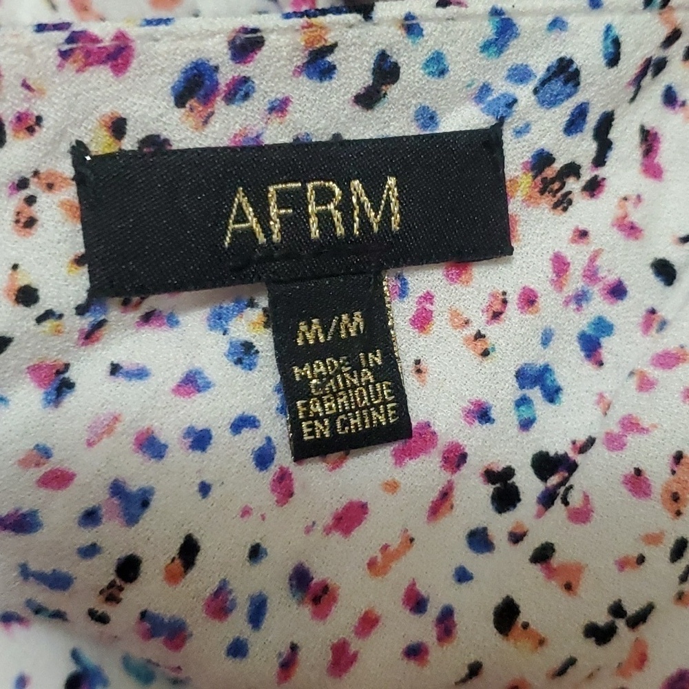 AFRM rainbow splatter leopard print white maxi dress long sleeve cut out Size M - Picture 9 of 12